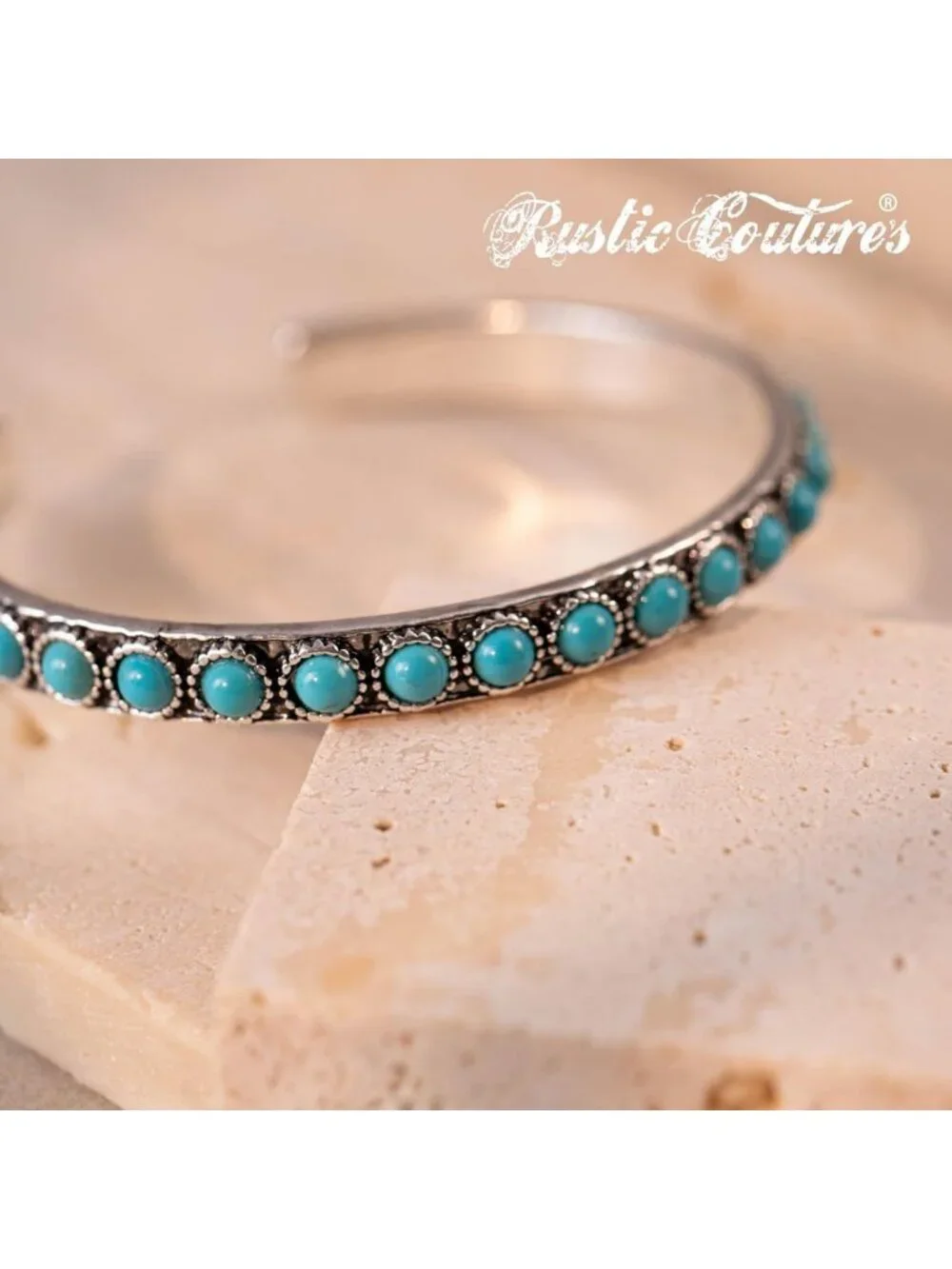 Bohemian Turquoise Cuff Bangle Bracelet for Women - Rustic Cowgirl Style Jewelry